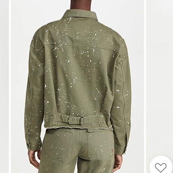 NWT Oak & Acorn Painter Cropped Jacket Sage Green Cotton Splatter L - Picture 5 of 13